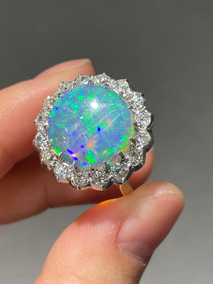 Antique Platinum Opal 1.28ct Diamond Halo Ring