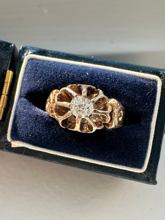 古董 14K 金 0.22 CTW 老矿切割 Belcher 图案戒指