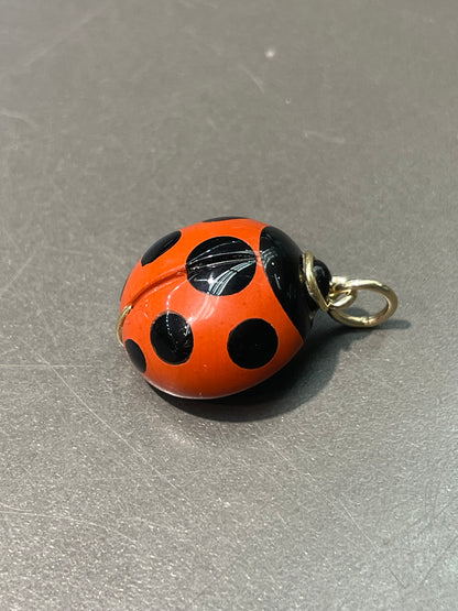 Vintage 18K Yellow Gold Gasper Onyx Inlaid Ladybug Charm Pendant