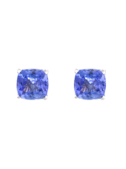 14K White Gold Cushion Cut Tanzanite Earring
