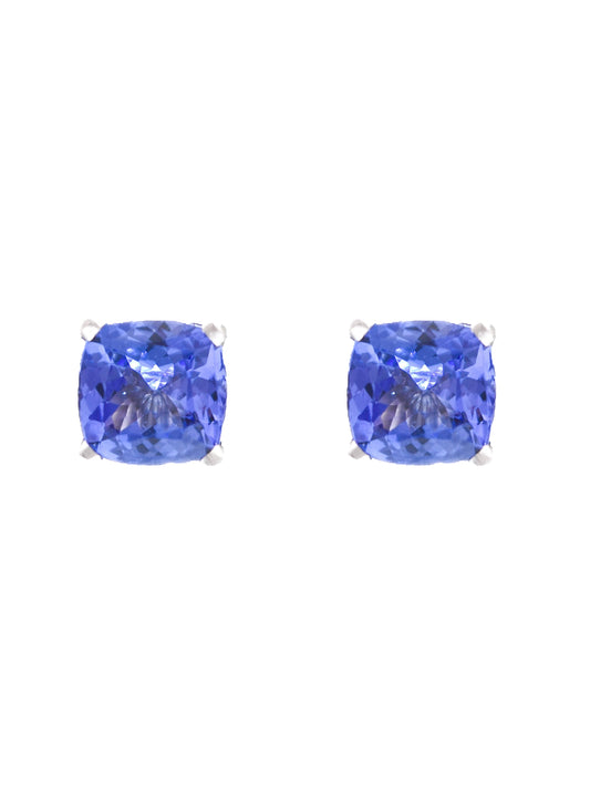 14K White Gold Cushion Cut Tanzanite Earring