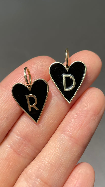 14K Gold Enamel Letter Heart Charm