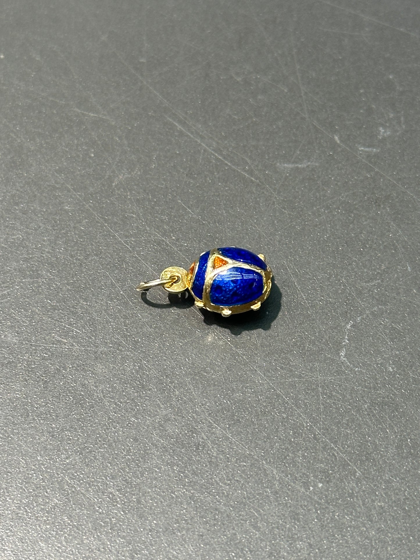 复古 18K 金蓝色珐琅瓢虫吊饰