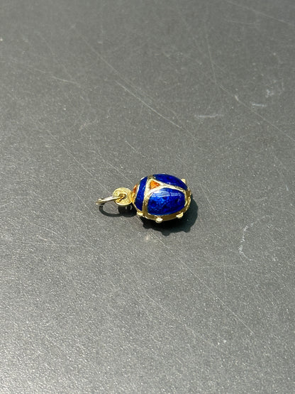 复古 18K 金蓝色珐琅瓢虫吊饰