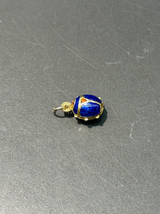 复古 18K 金蓝色珐琅瓢虫吊饰