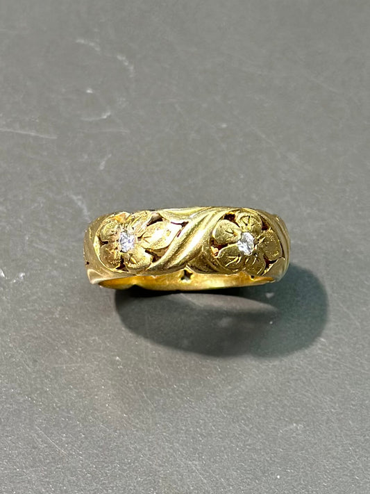 [ON RESERVE] Vintage Jabel Dogwood 18K Gold Diamond Flower Band Ring