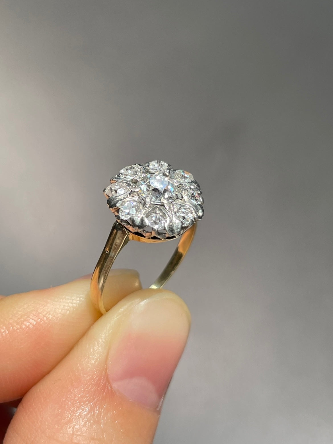 Antique 14K Gold 1.0 CTW Old Mine Cut Diamond Cluster Ring