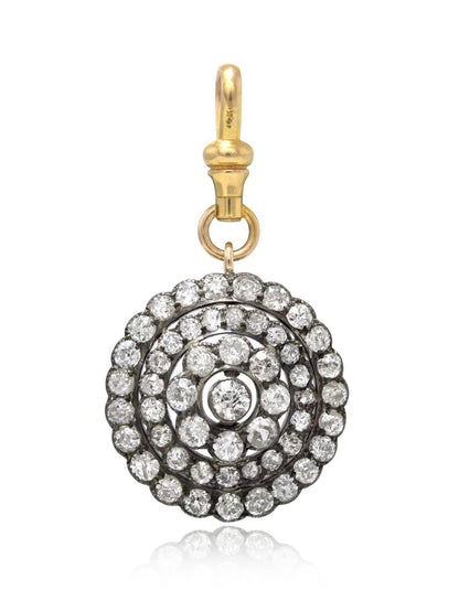 Antique 14K Silver 4.32 CTW Diamond Circle Cluster Pendant