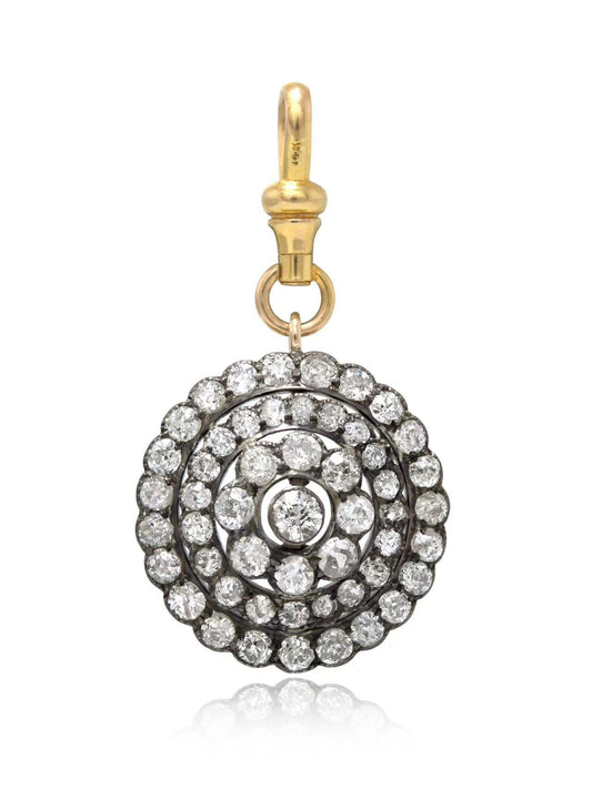 Antique 14K Silver 4.32 CTW Diamond Circle Cluster Pendant