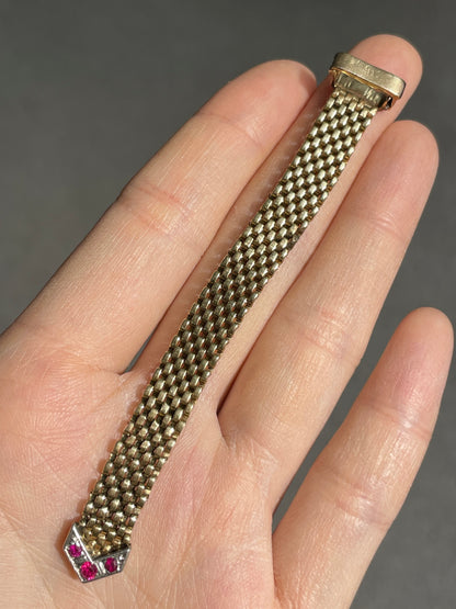 Retro 14K Gold Ruby Buckle Belt Ring