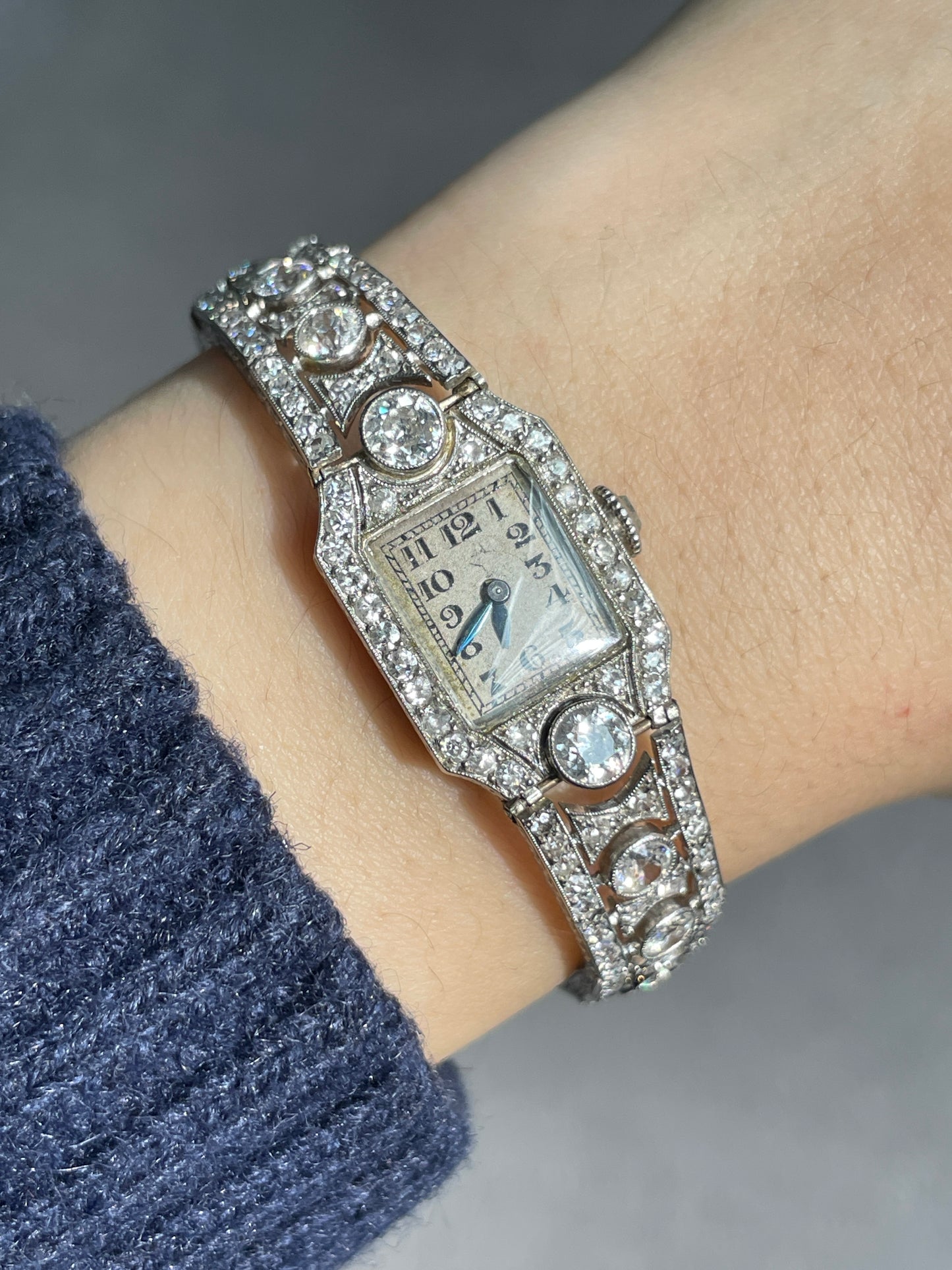 Art Deco French Platinum 8.10 CTW Diamond Watch Bracelet