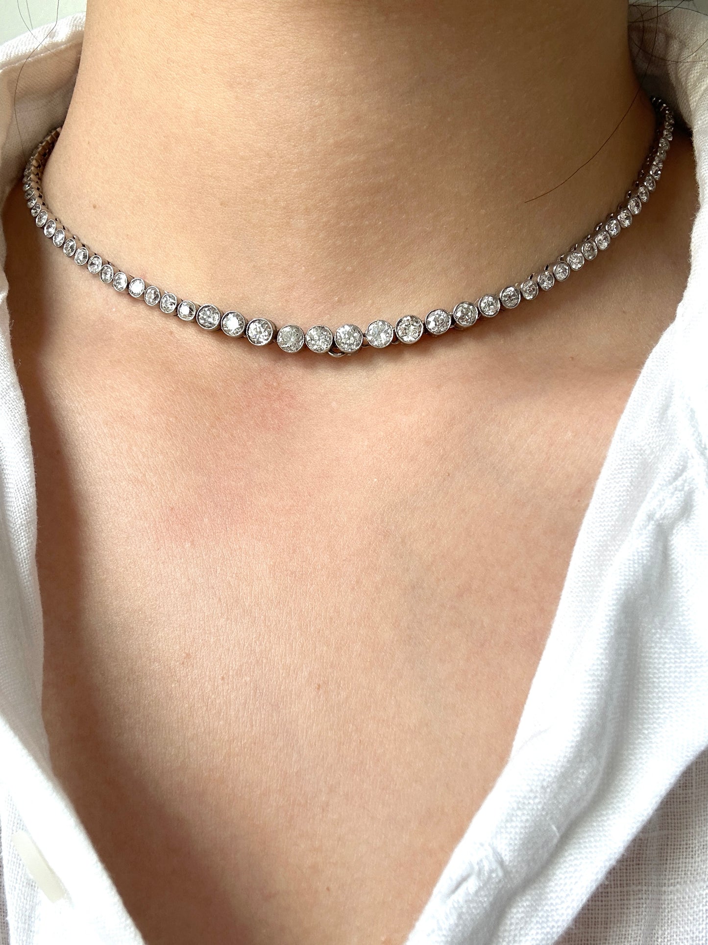 Art Deco Platinum 10.8 CTW Diamond Graduated Tennis Necklace