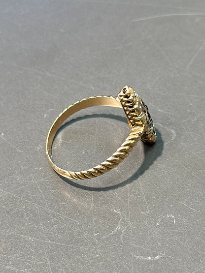 古董 14K 金蓝宝石种子珍珠三叶草戒指 尺寸 7