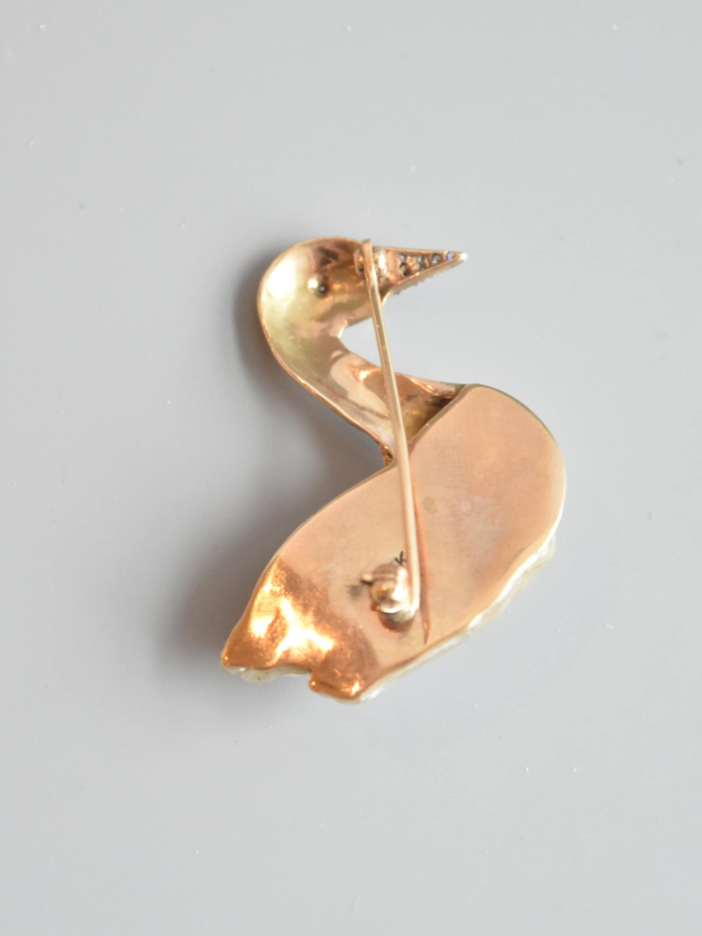复古 14K 金珍珠钻石天鹅胸针