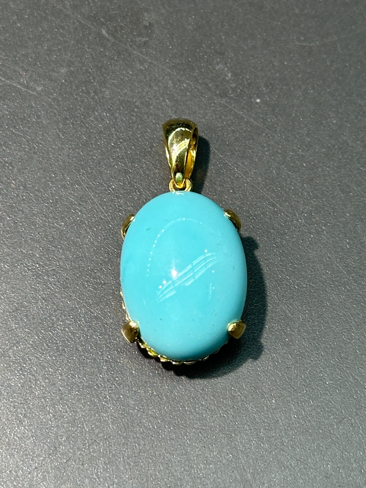 14K 金天然波斯绿松石吊坠