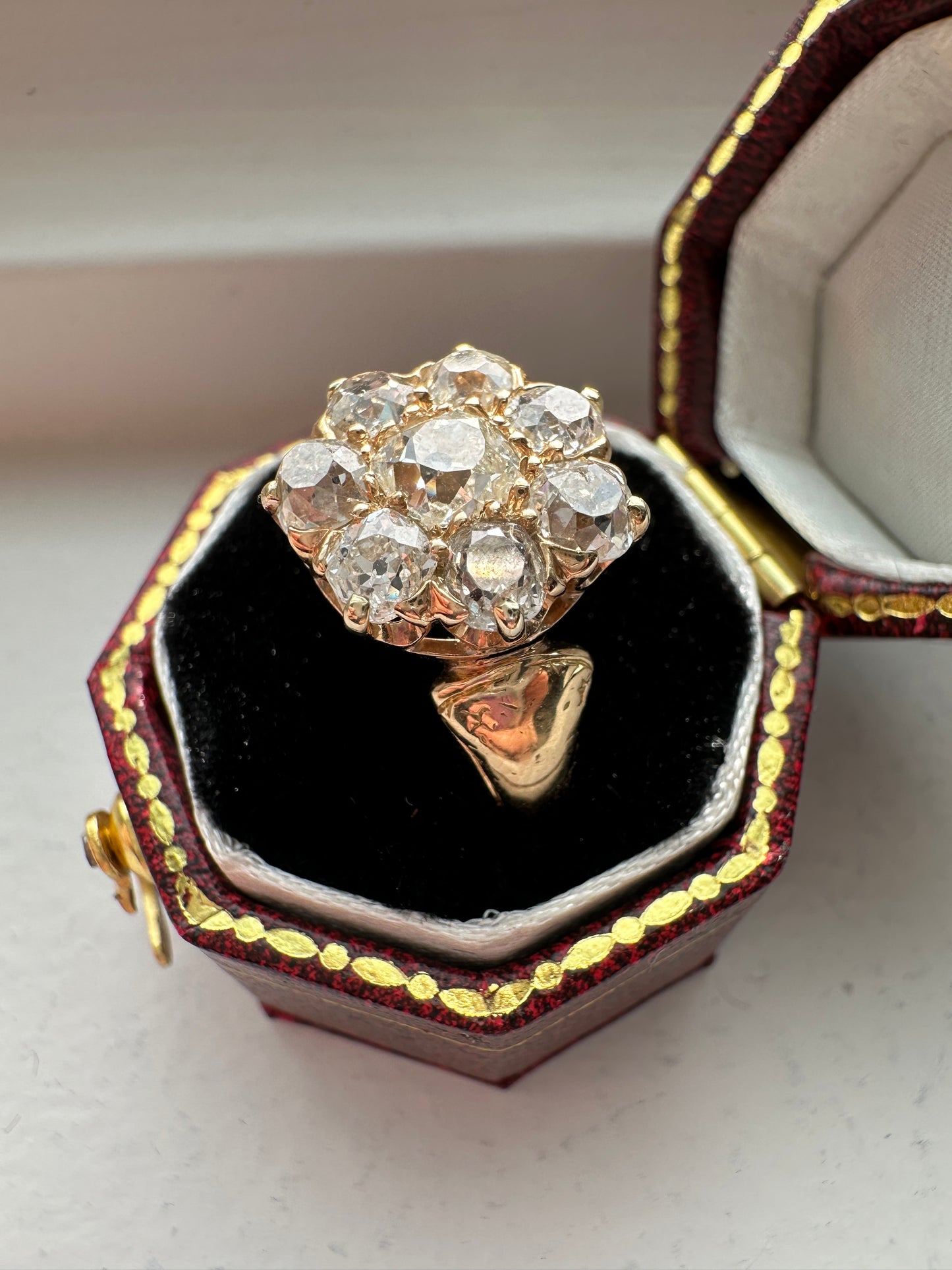 Antique 14K Yellow Gold 2.14 CTW Diamond Cluster Ring SZ 4.75