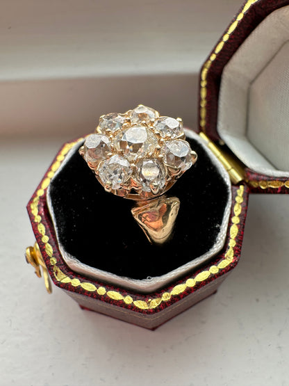 Antique 14K Yellow Gold 2.14 CTW Diamond Cluster Ring SZ 4.75