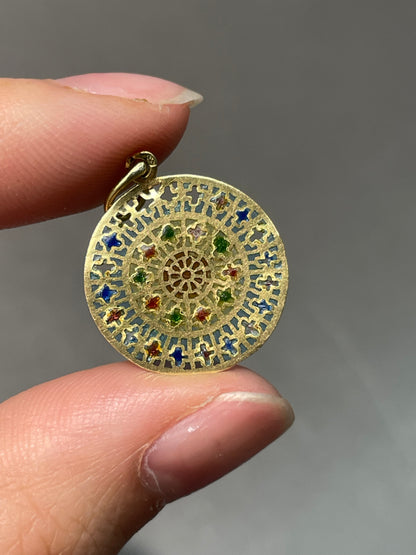 Vintage French 18K Gold Mini Plique-á-Jour Pendant