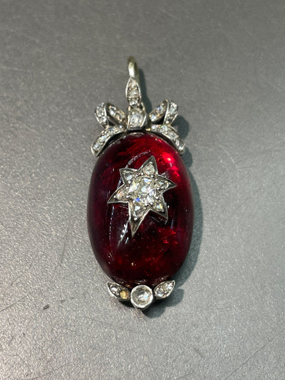 Antique Victorian 14K Gold Silver Diamond Garnet Starburst Pendant