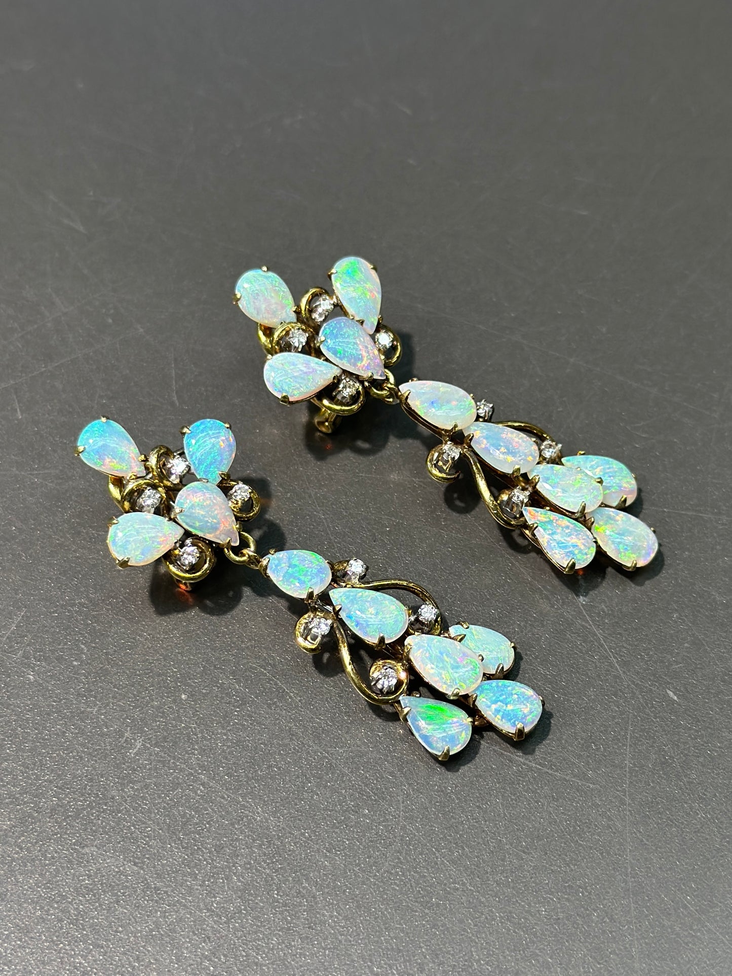 复古 14K 金蛋白石钻石耳坠