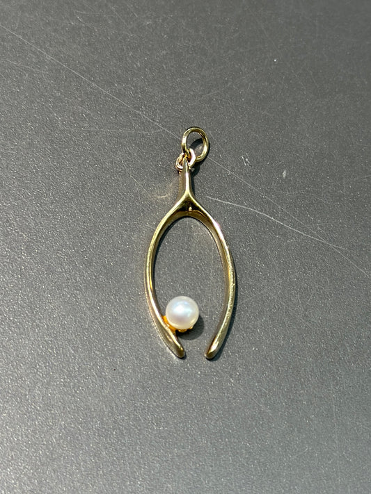 Vintage 14K Gold Pearl Wish Bone Conversion Charm