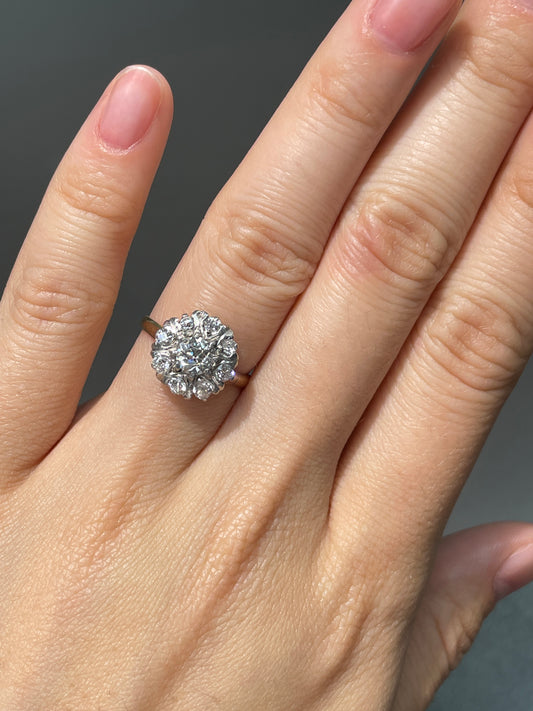 Antique 14K Gold 1.0 CTW Old Mine Cut Diamond Cluster Ring