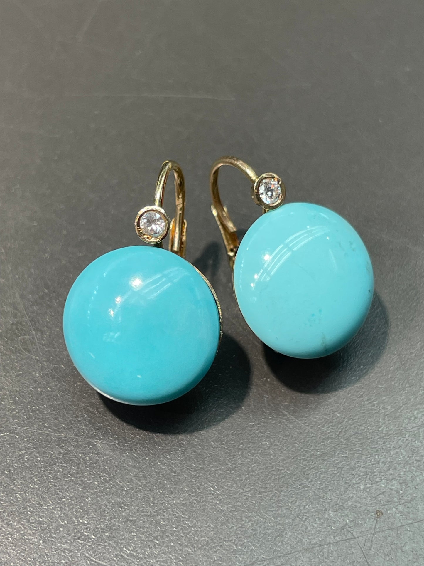 14K Gold Persian Turquoise 0.10 CTW Diamond Earring