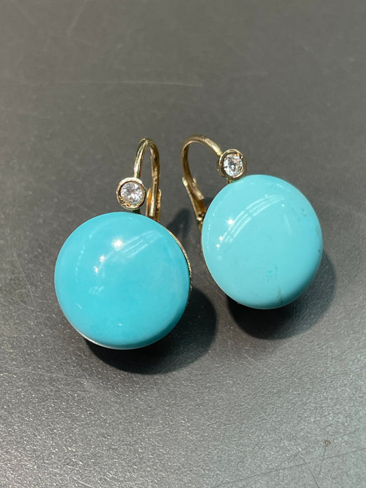 14K Gold Persian Turquoise 0.10 CTW Diamond Earring
