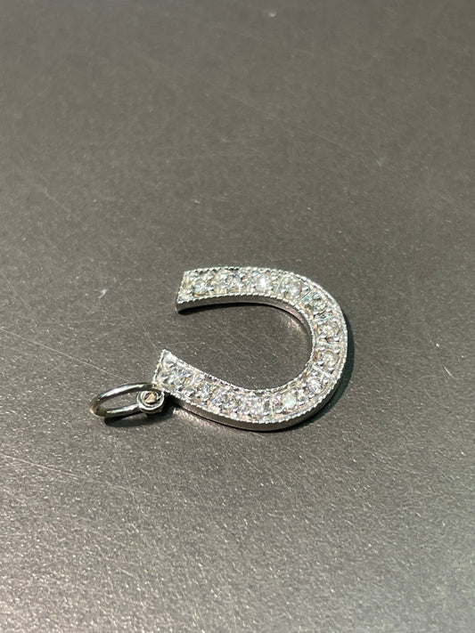 14K 白金 0.26 CTW 钻石马蹄吊坠