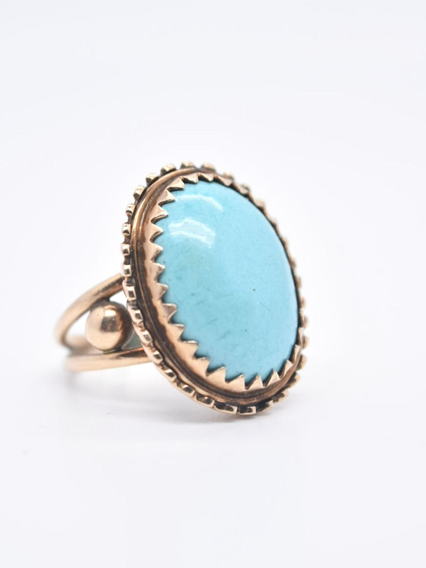 Bague Turquoise Victorienne En Or 14K SZ 6.5