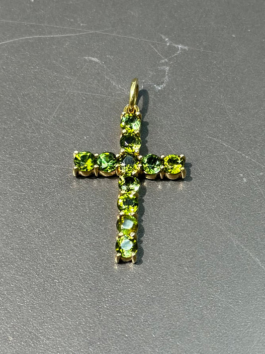 18K Gold Peridot Cross Pendant