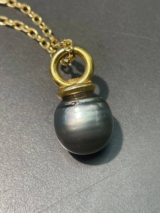 18K Yellow Gold 14.0 mm Tahitian Pearl Droplet Pendant