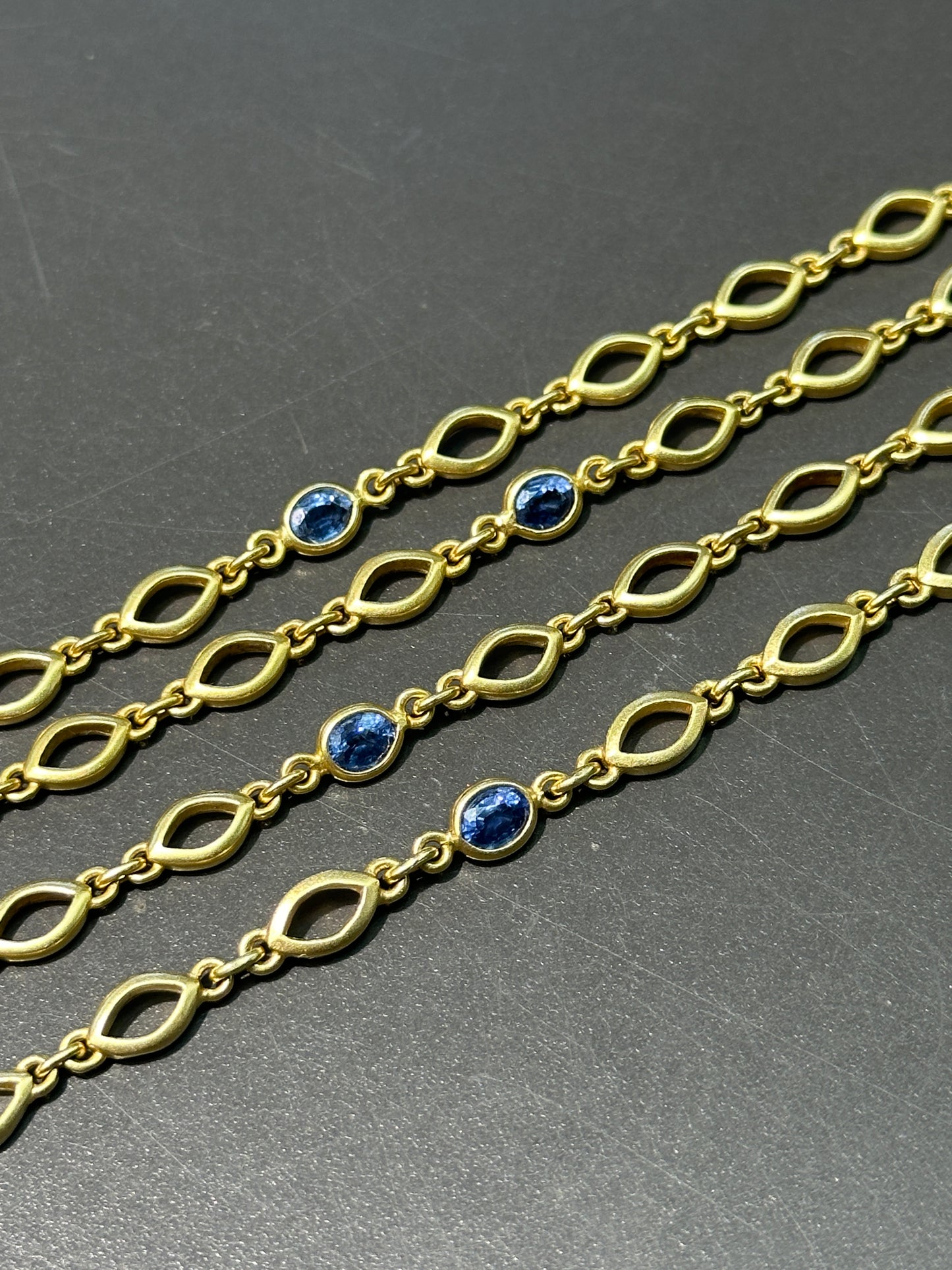 18K Gold Natural Sapphire Station Chain Necklace 33.5 inch