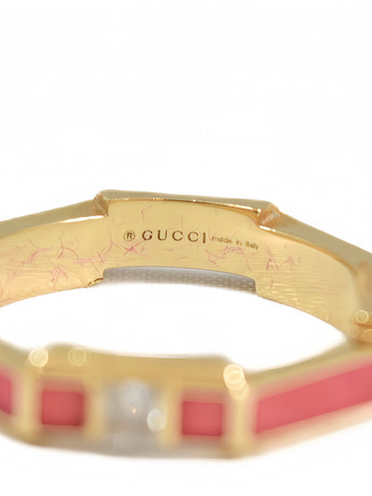 Gucci 18K Yellow Gold Link to Love Pink Enamel Ring