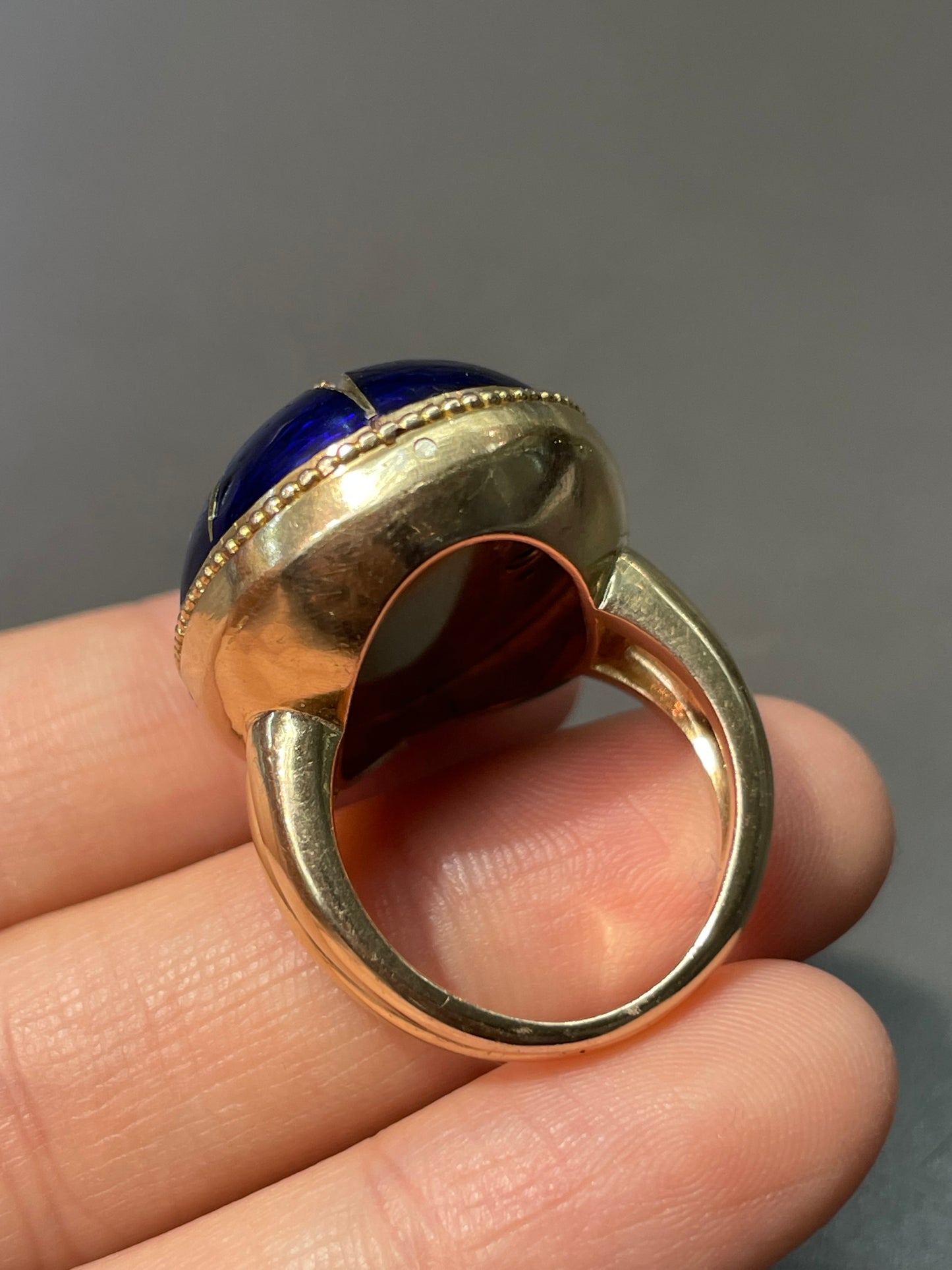 维多利亚 14K 黄金 0.95 CTW 钻石蓝色扭索纹珐琅星光戒指