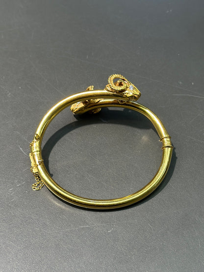 复古 14K 金钻石公羊手镯