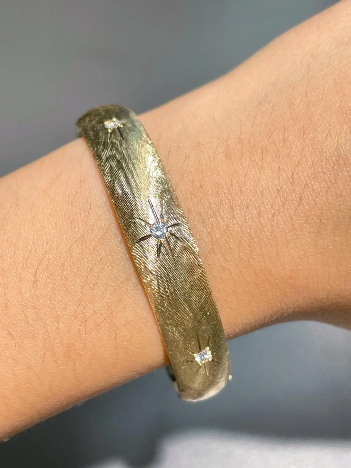 Vintage 14K Gold Diamond Starburst Bangle Bracelet