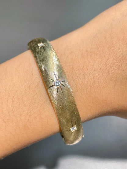 Vintage 14K Gold Diamond Starburst Bangle Bracelet