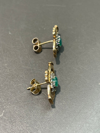 Vintage 14K Gold Chrysoprase Diamond Halo Claddaugh Earring