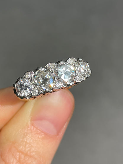 Antique 18K Yellow Gold Topped Platinum 2.62 CTW Four Stone Diamond Ring