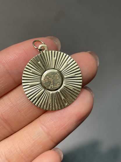 Vintage 14K Yellow Gold Engine Turned Circle Disk Pendant