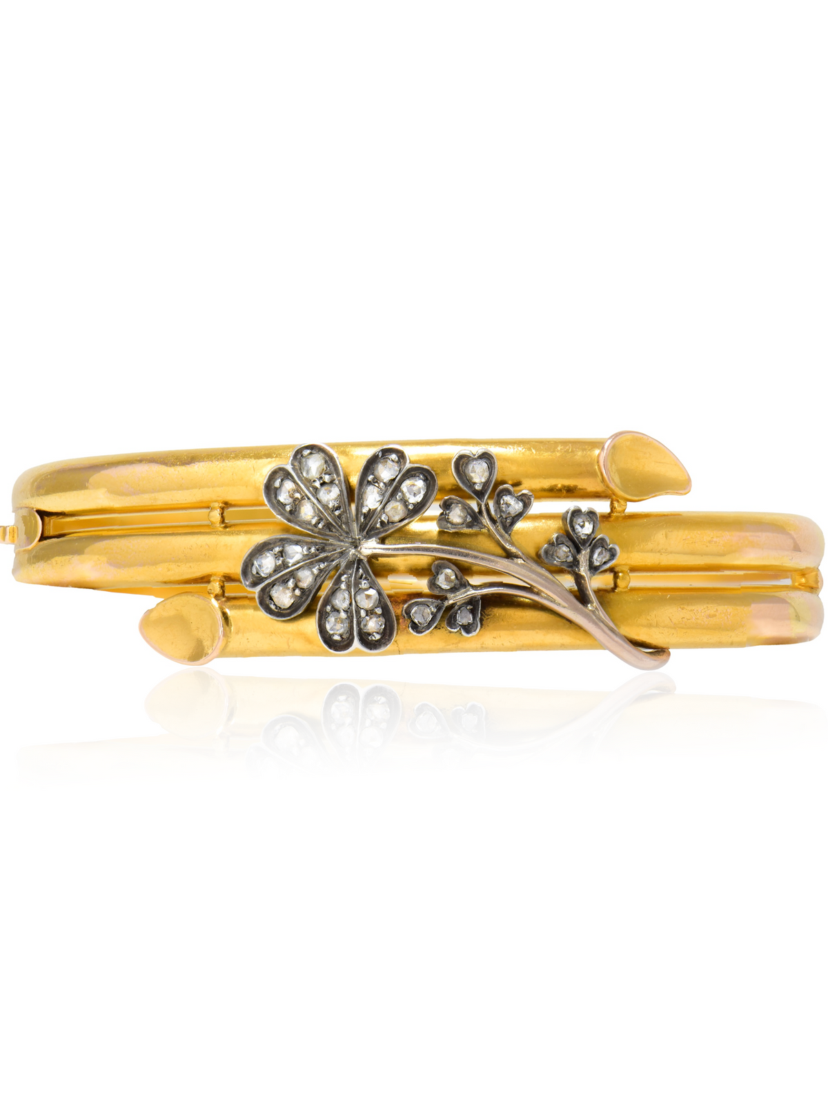 Antique French 18K Gold Clover Bangle Bracelet