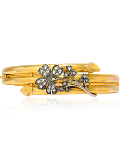Antique French 18K Gold Clover Bangle Bracelet