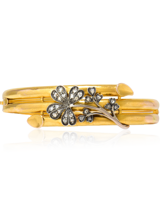 Antique French 18K Gold Clover Bangle Bracelet
