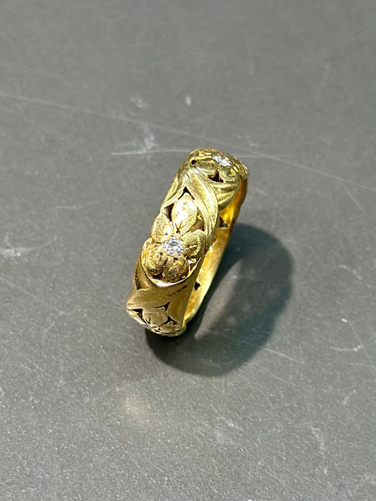 [ON RESERVE] Vintage Jabel Dogwood 18K Gold Diamond Flower Band Ring