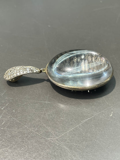 Vintage 14K Gold Silver 3.0ctw Diamond Rock Crystal Orb Pendant