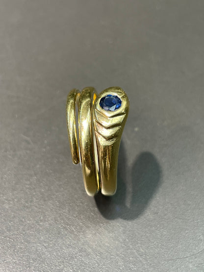Vintage 18K Yellow Gold Sapphire Snake Coiled Ring