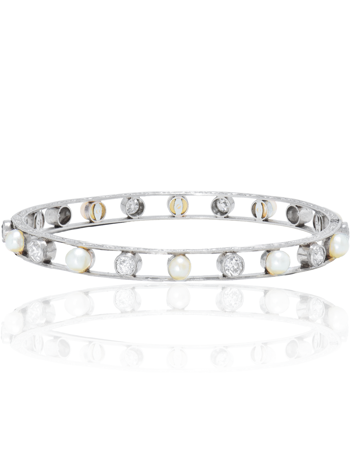 Art Deco Platinum Pearl 1.50 CTW Diamond Bangle