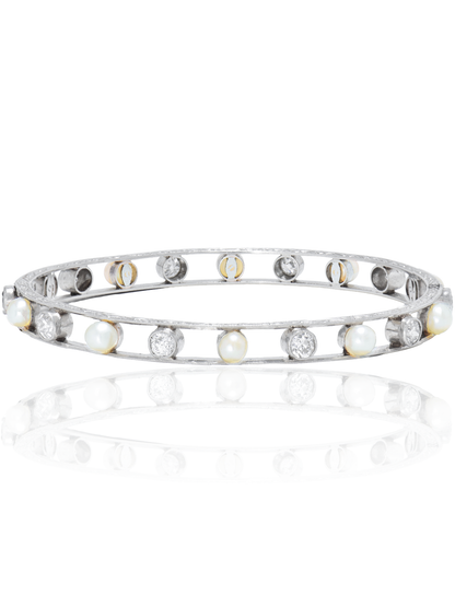 Art Deco Platinum Pearl 1.50 CTW Diamond Bangle