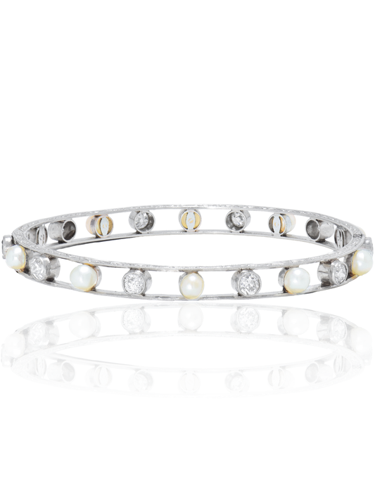 Art Deco Platinum Pearl 1.50 CTW Diamond Bangle